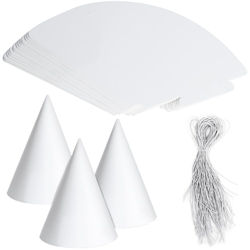 3493 30 PCS White Cone Hats Party Hats DIY for Kids Adult - One size fits